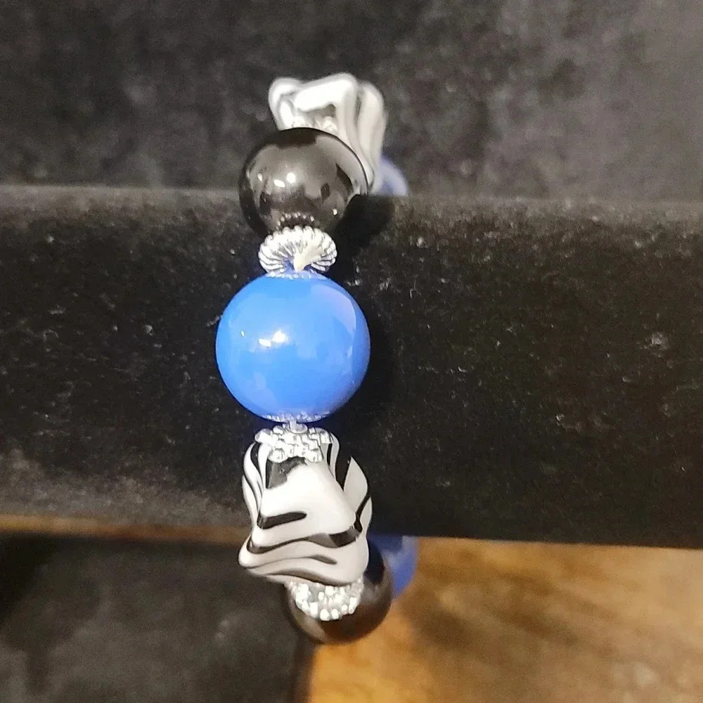 Blue, black and zebra print bracelet